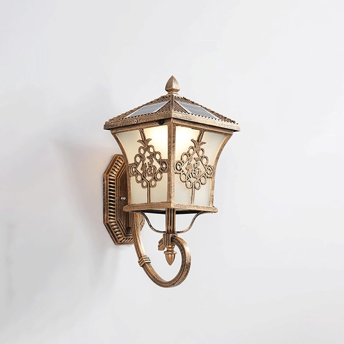Outdoor Solar Wall Lantern Sconce, Vintage Exterior Lamp with Frosted Decorative Glass Shade, Waterproof Wall Mounted LED Light Fixture for Garden, Patio, Yard, Driveway, Porch, Deck, Gate