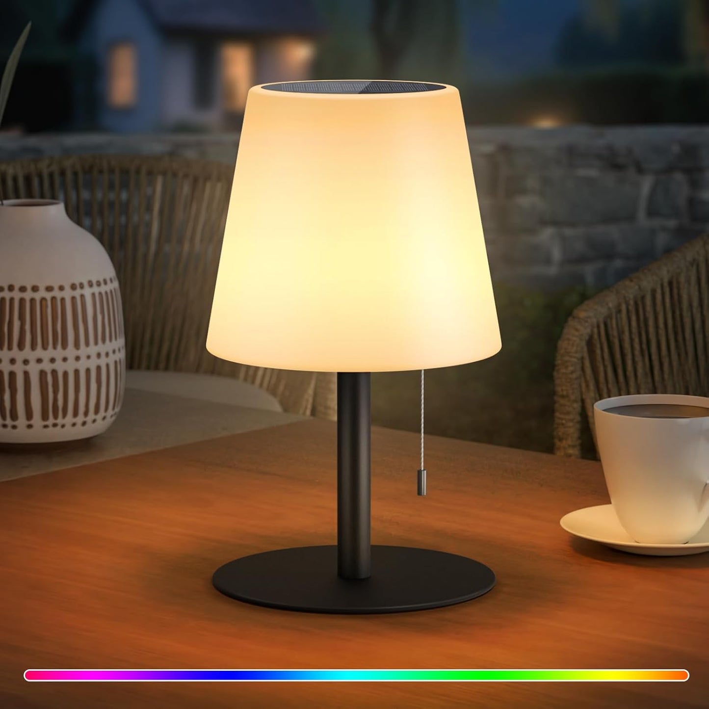uuffoo Solar Table Lamp Cordless Rechargeable Outdoor Solar Table Lamps Warm White RGB Colors Water-Resistant for Yard, Patio, Terrace Table Light for Home Use (Pebbled Black)