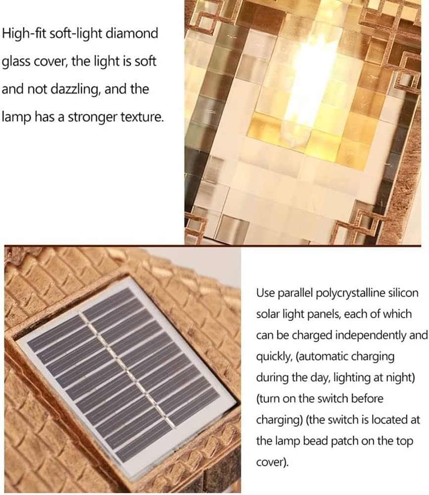 Waterproof Solar Wall Mount Lighting Aluminum Outdoor Sconce Sun Powered Lamp Fixtures for Garden Villa Garage Decor, Dark(Gold)