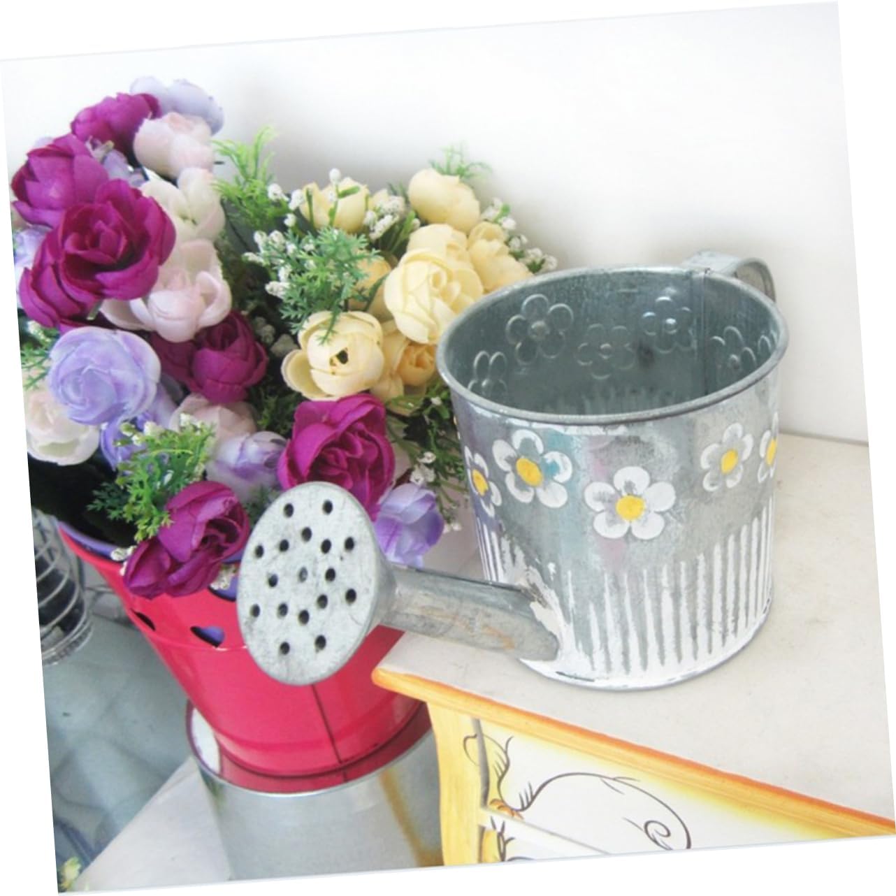 PRETYZOOM Floral Decorative Iron Vase Bucket Flower Pot Watering Pot S
