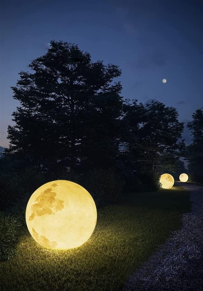 Outdoor Wall Lights LED Moon Floor Lamp, 3D Outdoor Waterproof Moon Decorative Lamp, Rechargeable Dimmable Garden Light Fixture for Dining Atmosphere Light Waterproof Pillar Lamp(Size:50cm)
