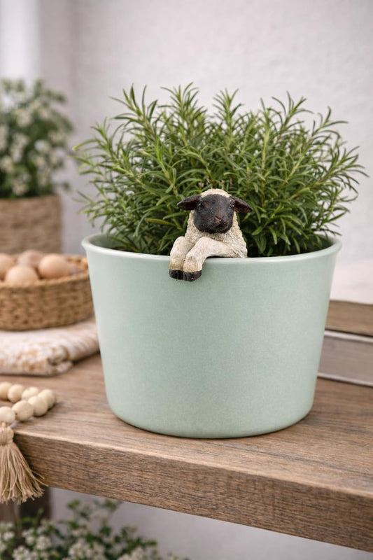 The Bridge Collection Sheep Pot Hugger - Outdoor Lamb Farm Animal Decorative Figurine for Flower Pots - Suffolk Sheep Pot Hanger