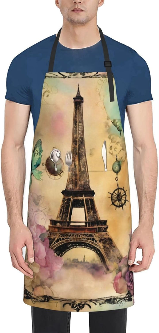 Paris Eiffel Tower print Waterproof chef's apron with pocket apron for kitchen cooking baking barbecue and gardening