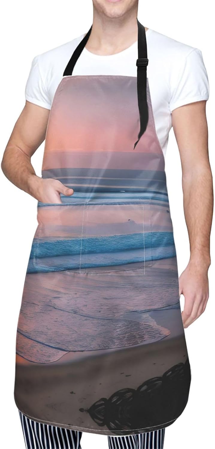 Sunset beach print Waterproof chef's apron with pocket apron for kitchen cooking baking barbecue and gardening