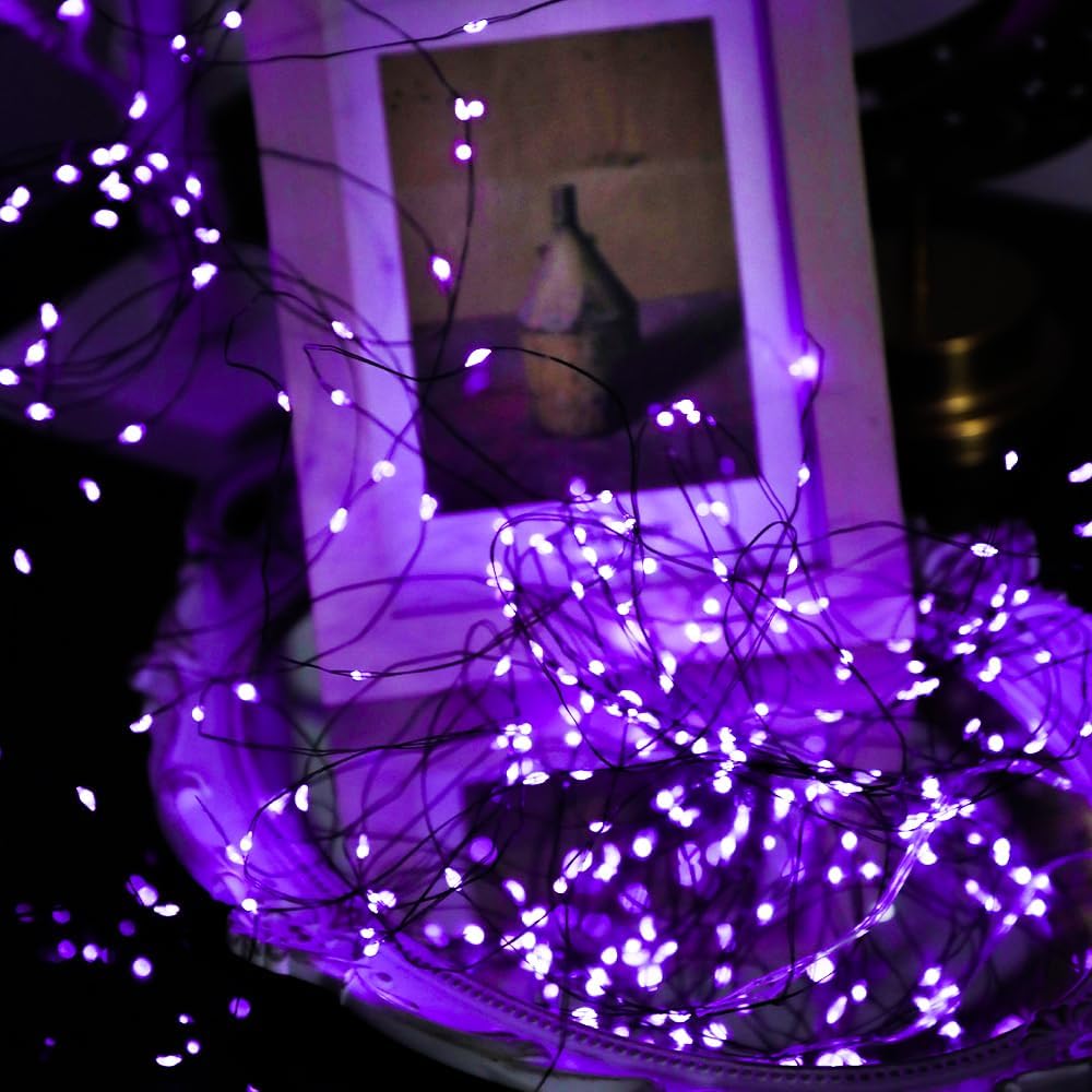 2 Pack Halloween Solar Purple String Lights,Each 40FT 120 LED Copper Wire Fairy Lights, Waterproof for Halloween Decor Thanksgiving Patio Yard Trees Party