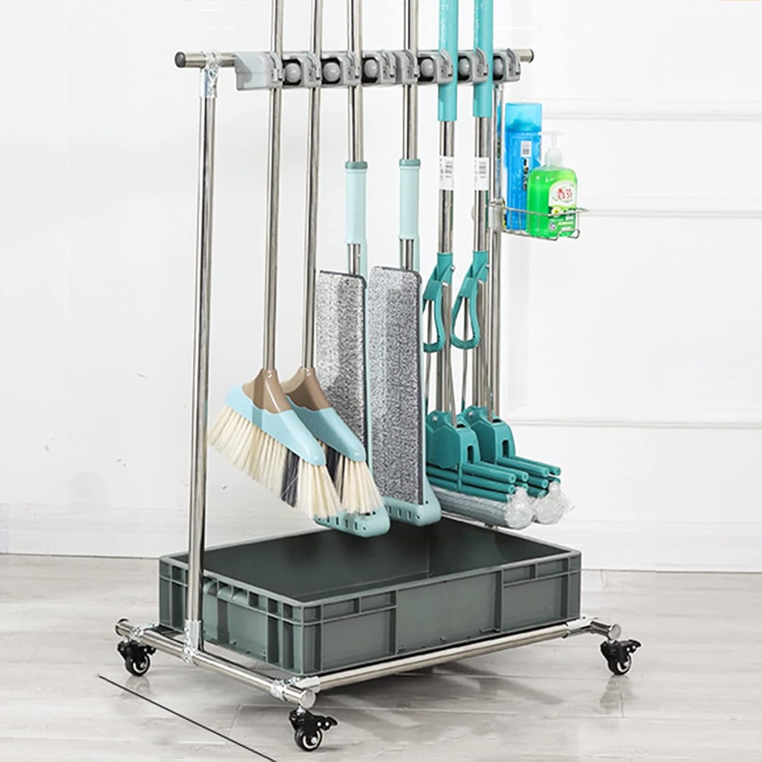 Broom and Mop Rack Can Be Moved,Movable Floor Standing Mop Broom Holde