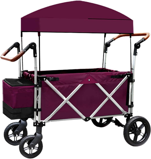 Foldable Gorilla Cart Sliding Storage Collapsible Beach Wagon Collapsible Wagon with A Canopy Suitable for Shopping Picnics Beach (Violet)