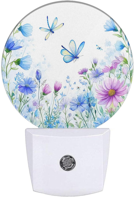 EKOBLA Floral Butterfly Plug-in Nightlights Wildflowers & Butterflies Spring Garden Night Light with Auto Sensor LED Lighting for Kitchen Bedroom Bathroom Home Decor