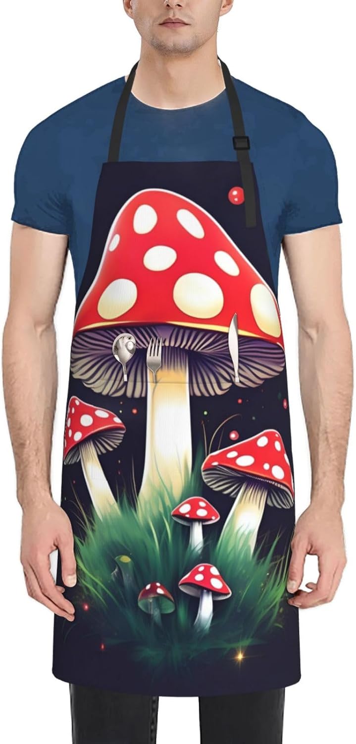 Magic Mushrooms Print Laundry apron 28x33 In Waterproof Kitchen Apron with Pockets for Cooking Baking