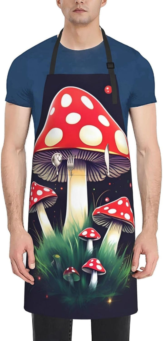 Magic Mushrooms Print Laundry apron 28x33 In Waterproof Kitchen Apron with Pockets for Cooking Baking