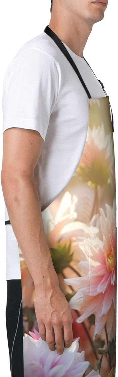 Flower print Waterproof apron with pocket adjustable cooking apron for