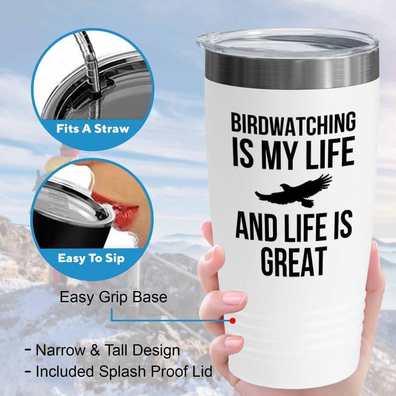 Birding White Edition Viking Tumbler 20oz - Birdwatching is my life - Bird Feeder Backyard Birdwatcher Gifts Birding Bird Lover