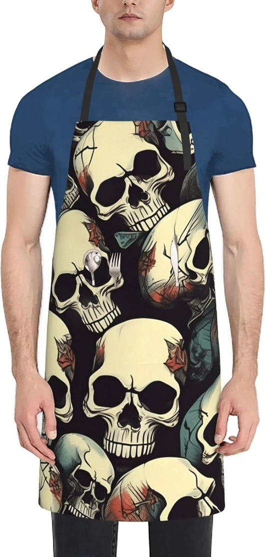 YANYU Skull Skeleton Print 28x33 In Kitchen Apron Stylish Chef Apron w