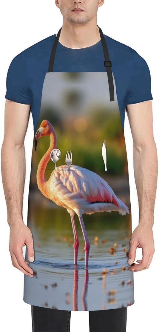 Cute Flamingo print Waterproof apron with pocket adjustable cooking apron for adult kitchen bibs to bake
