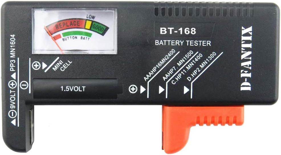 D-FantiX Battery Tester, Universal Battery Checker Small Battery Testers for AAA AA C D 9V 1.5V Button Cell Household Batteries Model BT-168