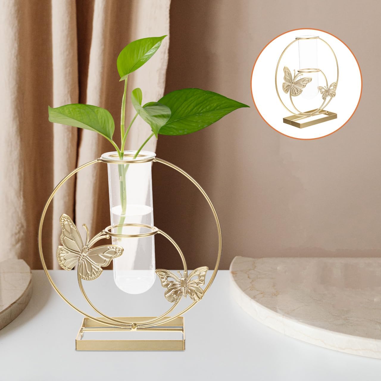 Hydroponic Flower Pot Clear Glass Vase with Butterfly Pattern 8.26X7.87X2.95In Decorative Desktop Planter for Home Wedding Party Centerpiece
