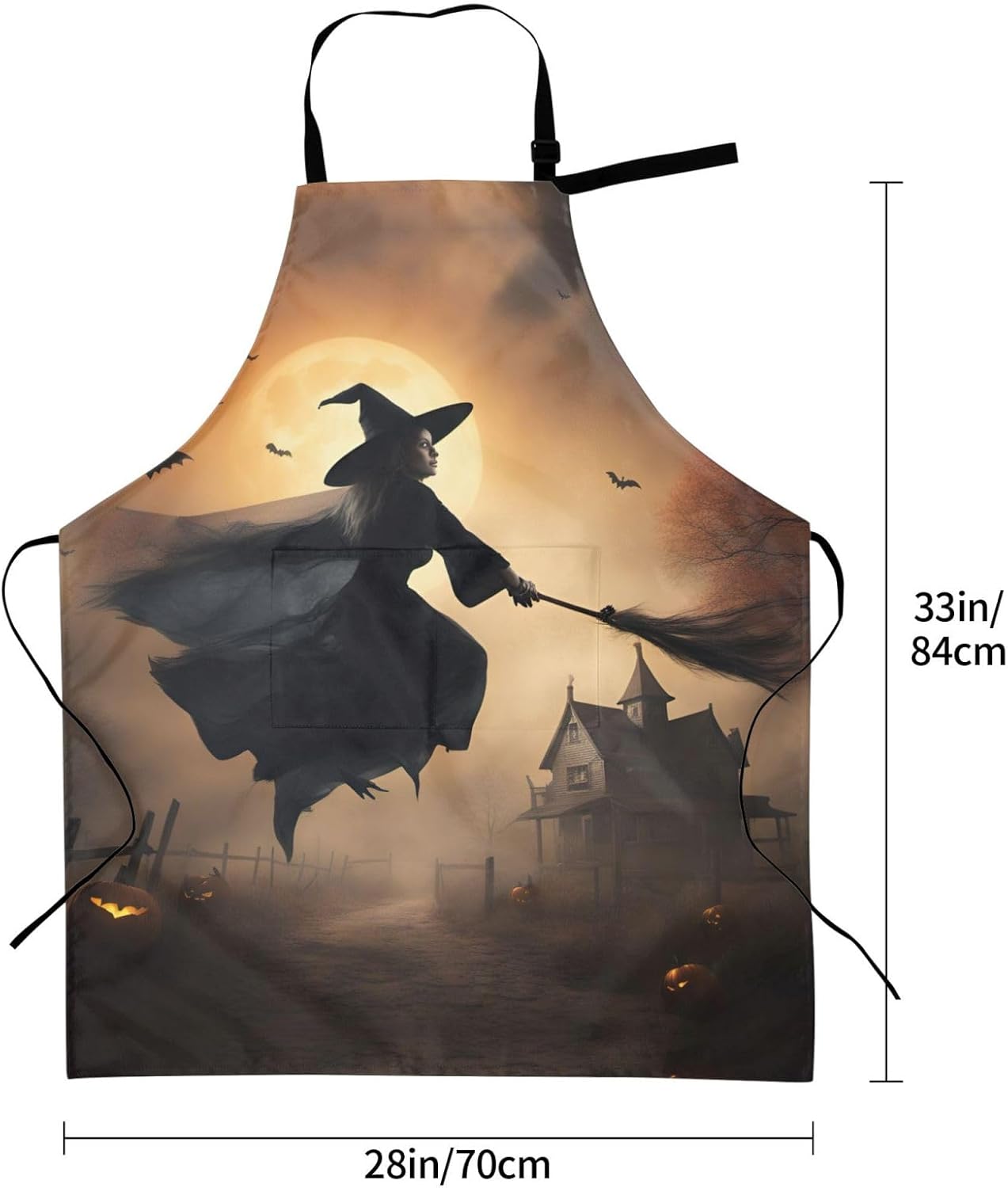 Halloween Witch Flying 2 print Waterproof chef's apron with pocket apron for kitchen cooking baking barbecue and gardening