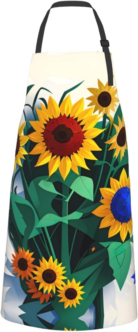 Sunflower bee print Waterproof chef's apron with pocket apron for kitc