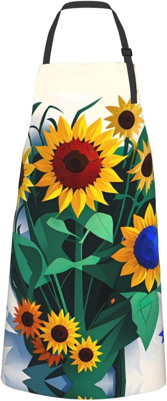 Sunflower bee print Waterproof chef's apron with pocket apron for kitc