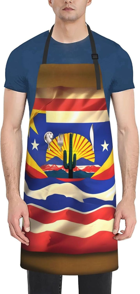 Arizona Flag-standard Print Laundry apron 28x33 In Waterproof Kitchen Apron with Pockets for Cooking Baking