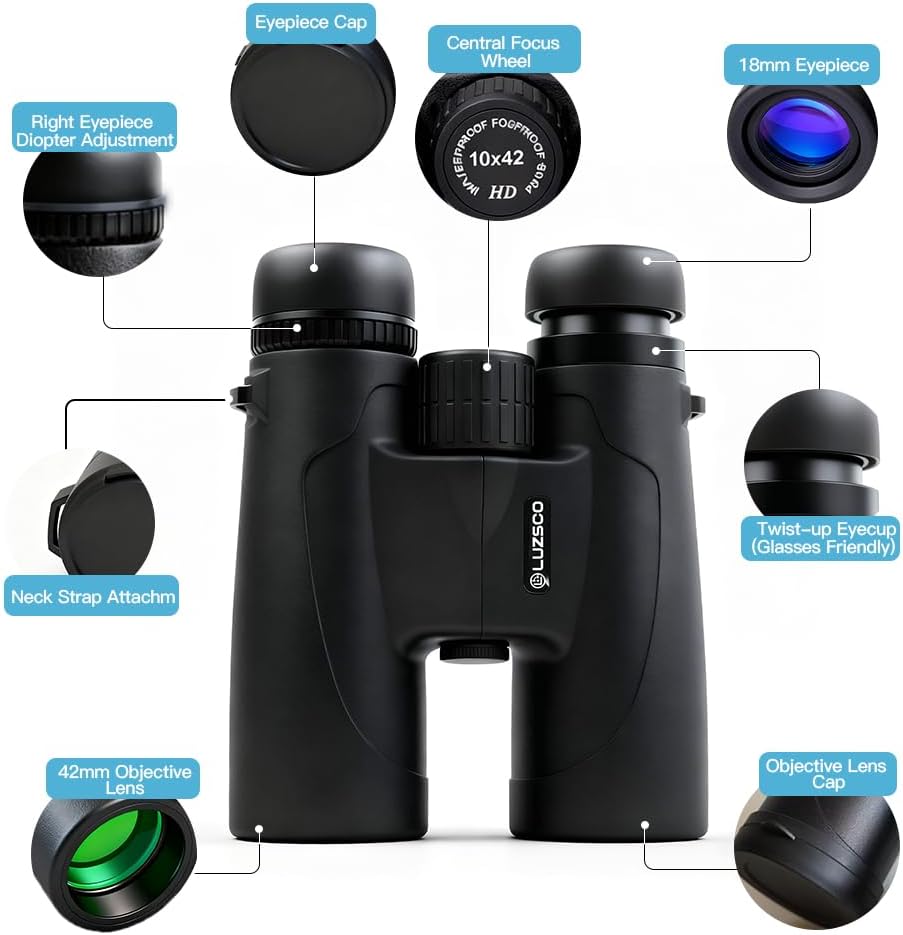 10x42 HD Binoculars for Adults High-Powered – Waterproof Binoculars with Clear Wide View, Lightweight for Bird Watching, Hunting, Hiking & Sports, with Carrying Bag