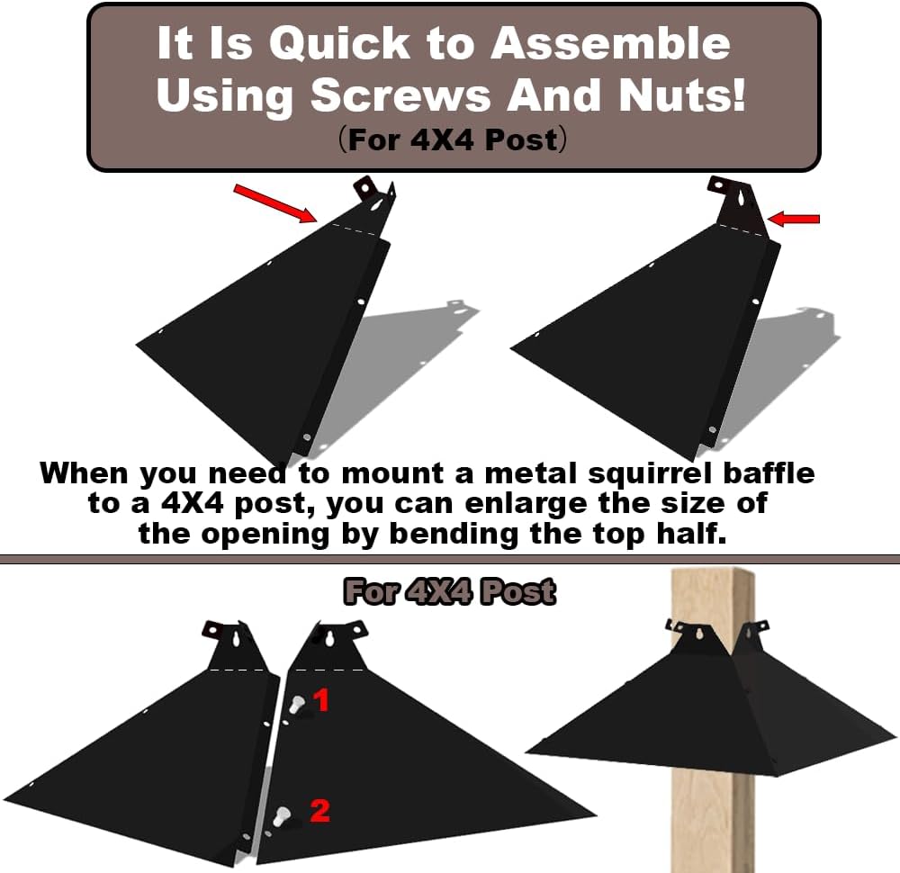 Metal Squirrel Baffle，Adjustable Opening Size Up to 4x4 Wide Wooden Post,Squirrel Baffle for Bird Feeders Without Removing Bird Feeder Poles Or Shepherd's Hooks.17inch
