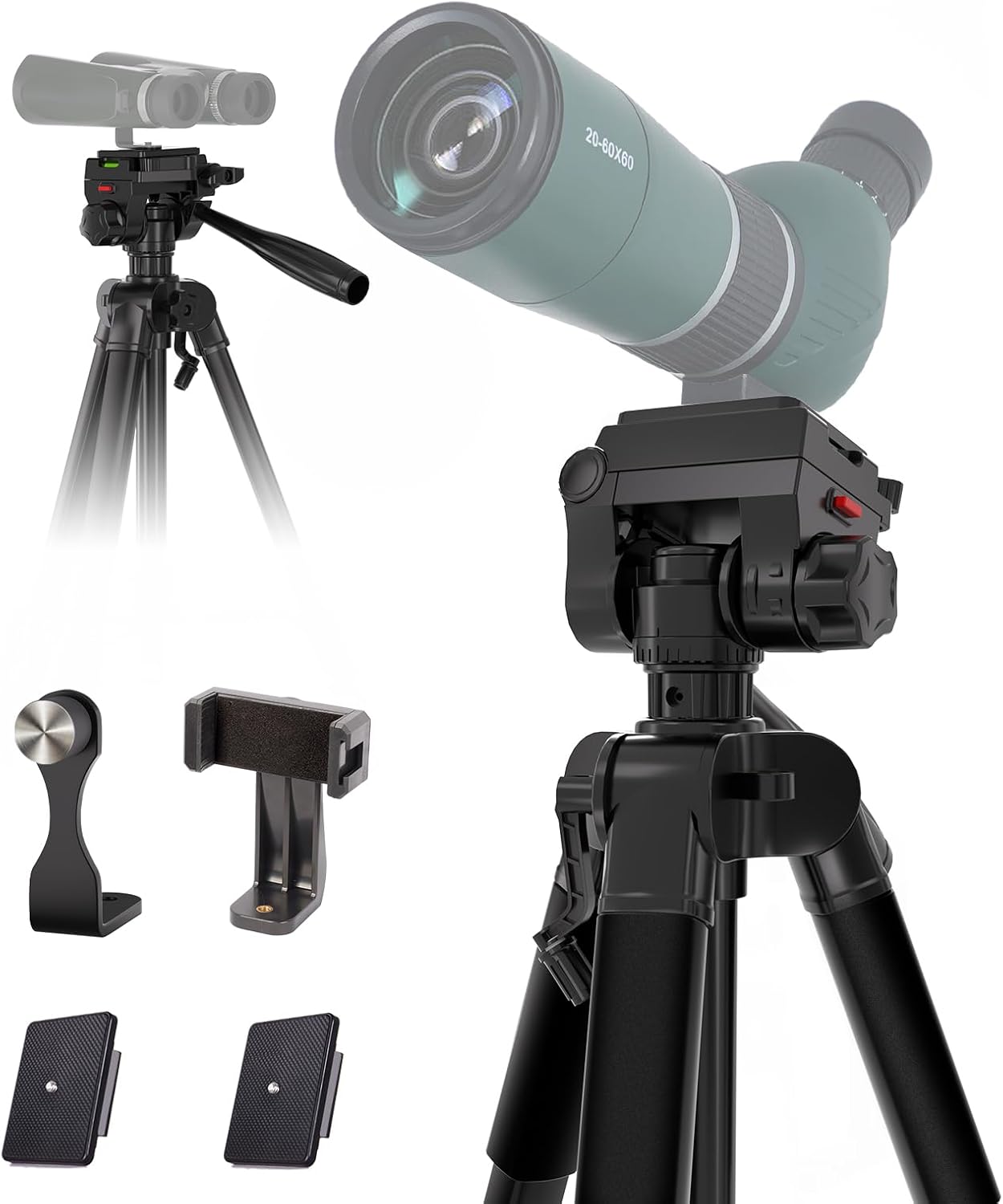 69” Tripod for Spotting Scopes, Binocular & Camera, Includes Binocular Adapter, 2 QR Plates, Phone Holder & Carry Bag, Ideal for Bird Watching, Hunting, Wildlife Viewing & Target Shooting