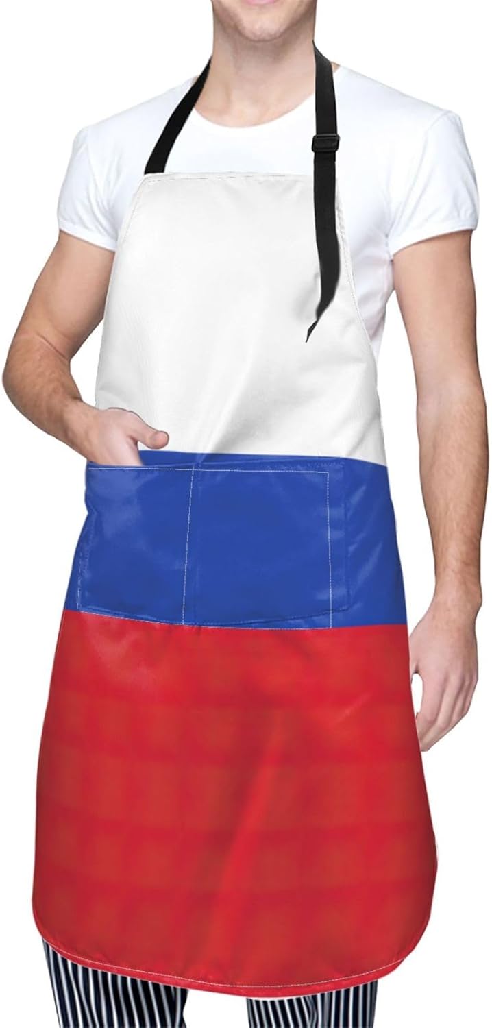Russian Flag print Waterproof chef's apron with pocket apron for kitch