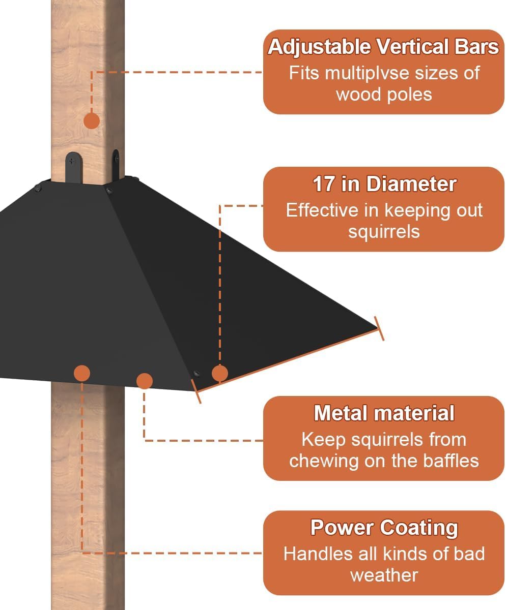 Metal Squirrel Baffle for 4x4 Post, Outside Wooden Pole Mount Squirrel Guards for Bird Feeders, 17 Inch Deterrents Stopper, Racoons, Black, 1pcs