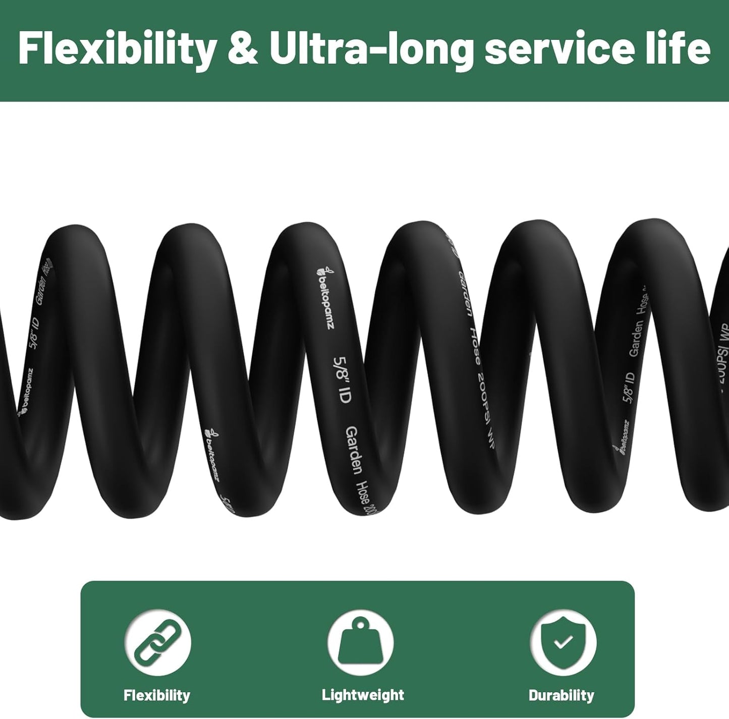 Garden Hose 50 ft x 5/8 in Heavy Duty Water Hose, Flexible and Durable