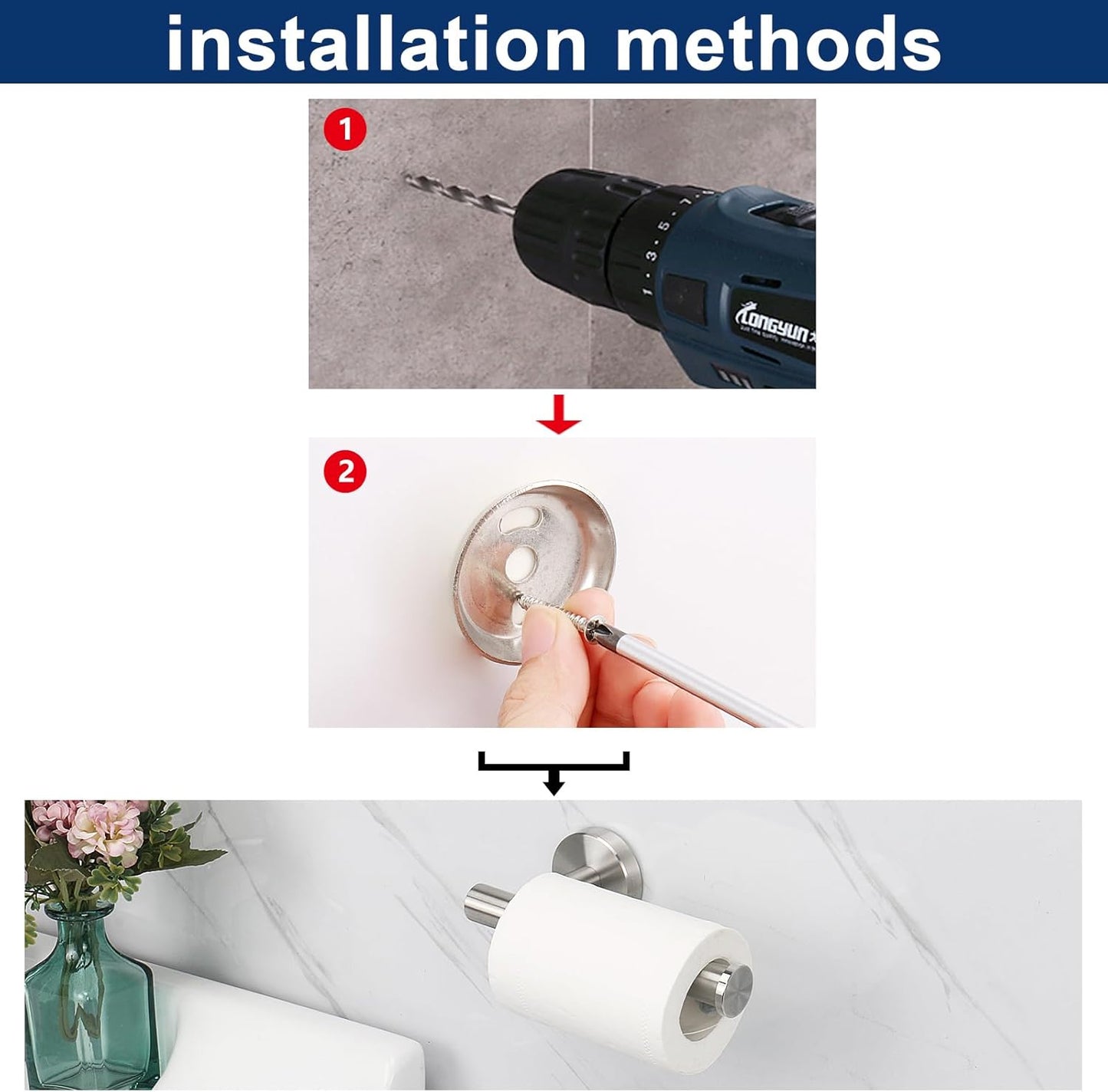 NearMoon Bathroom Toilet Paper Holder, Premium SUS304 Stainless Steel Rustproof Wall Mounted Toilet Roll Holder for Bathroom, Kitchen (1 Pack, Brushed Nickel)