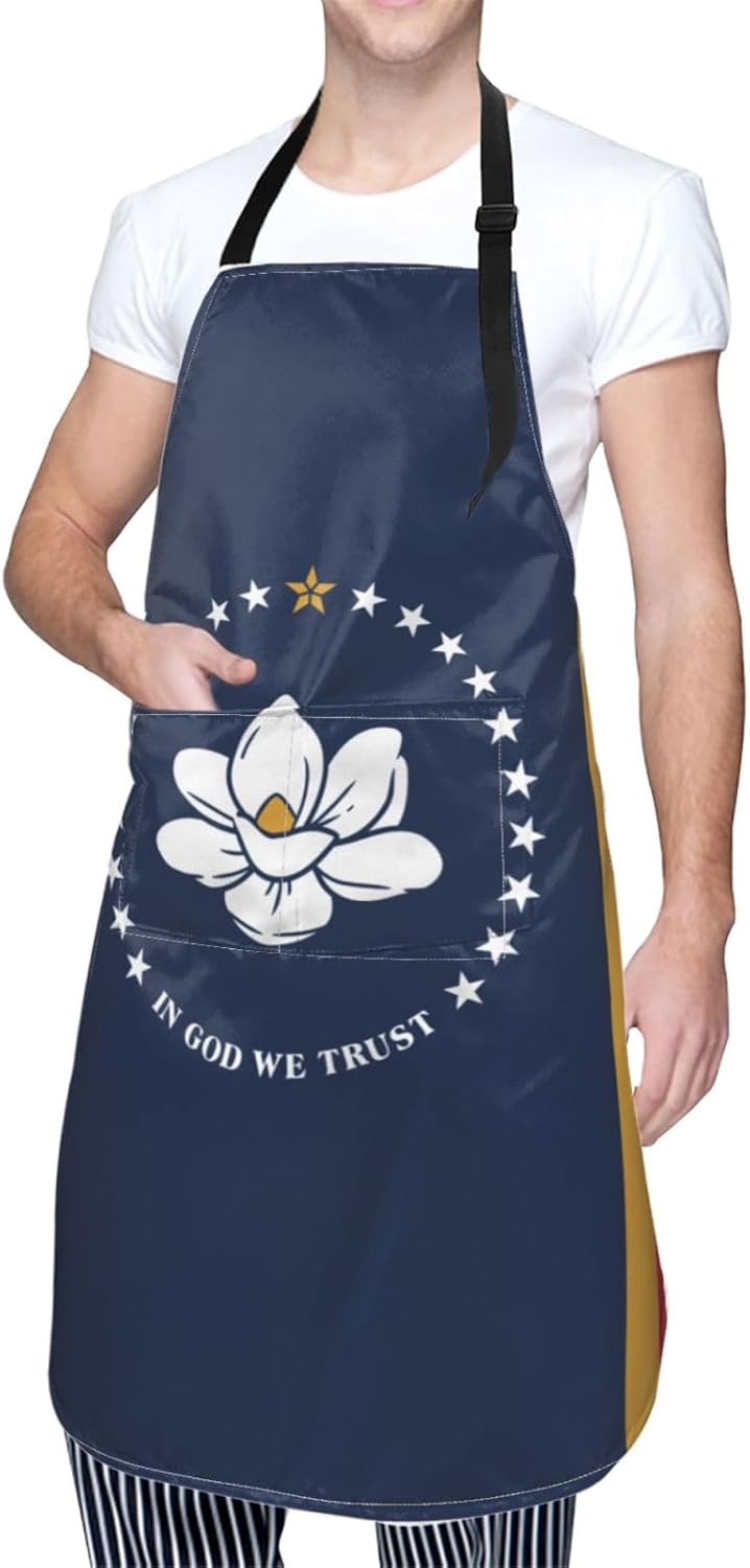 Mississippi State Flag print Waterproof chef's apron with pocket apron