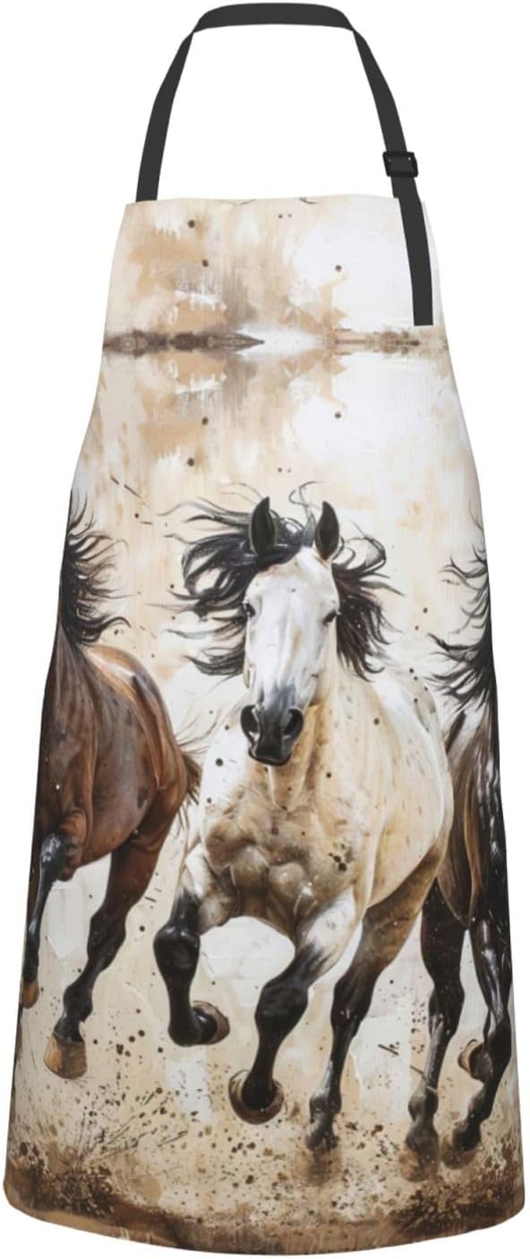 Horses Running Art print Waterproof chef's apron with pocket apron for kitchen cooking baking barbecue and gardening