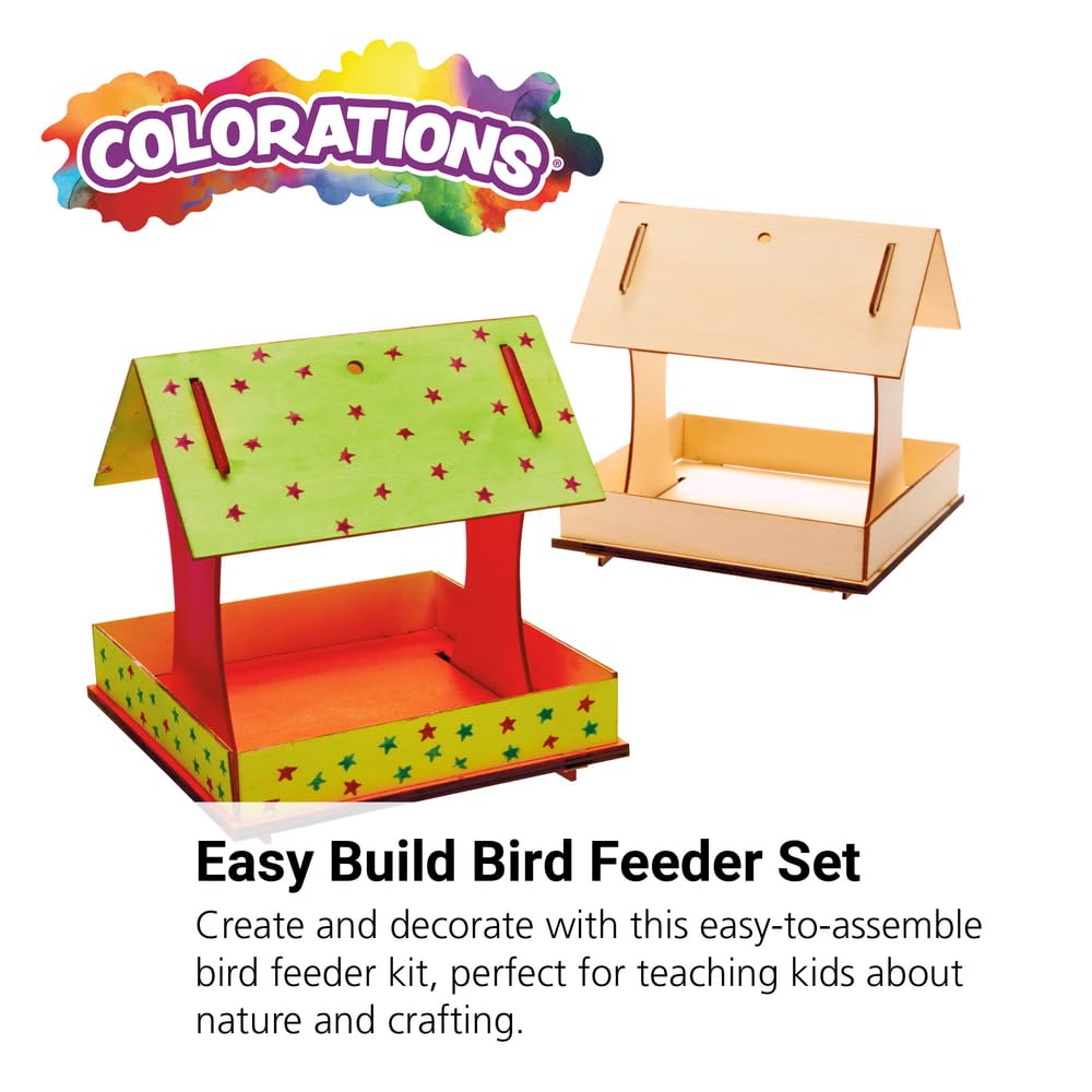 Colorations® Easy-Build Bird Feeder, Set of 6, Crafts for Kids, Easy to Build Craft, Crafts for Children, Craft for Boys & Girls,Fun Craft for Kids,Personalize Your Bird Feeder, Wooden Craft