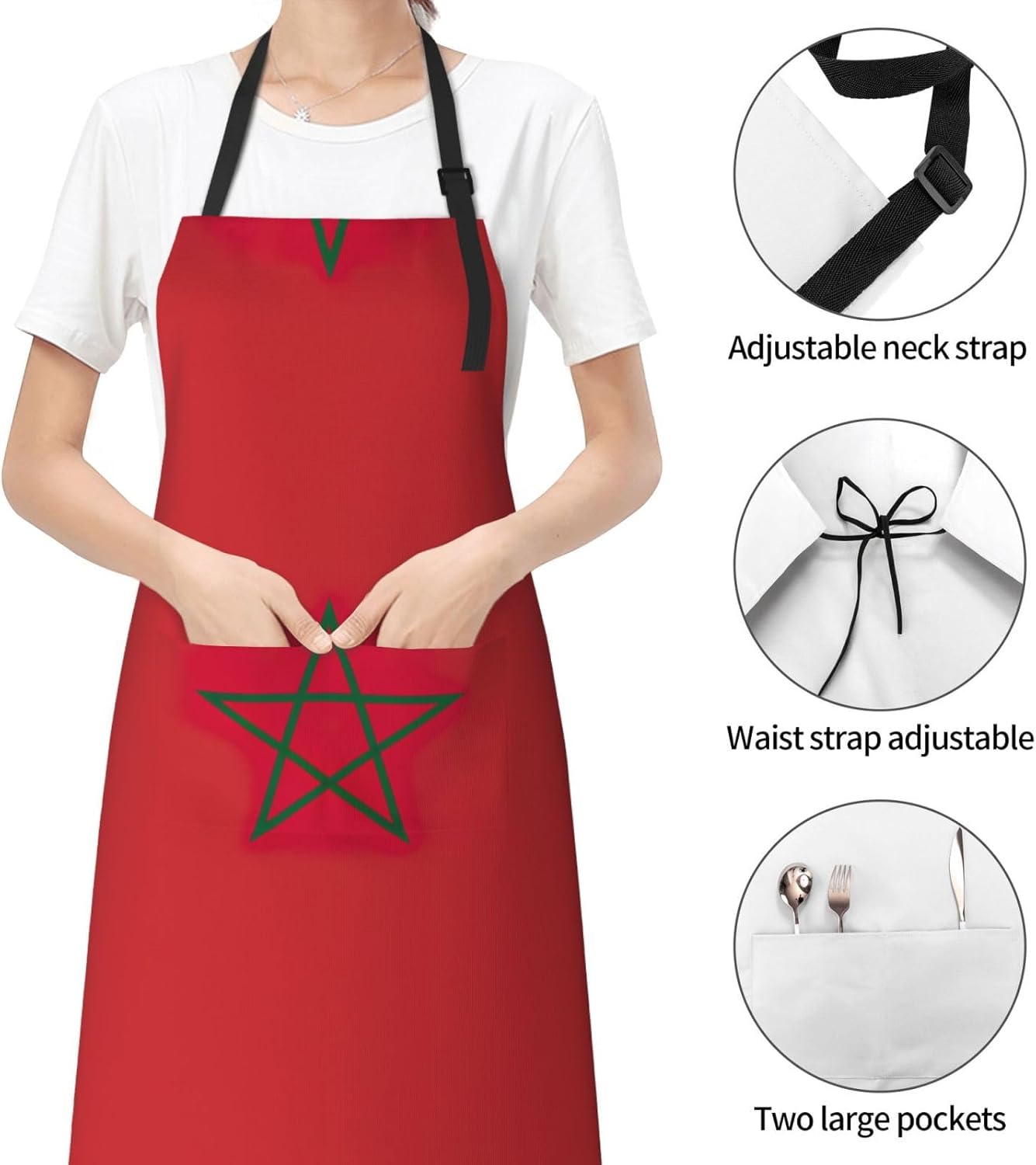 Flag of Morocco Print Laundry apron 28x33 In Waterproof Kitchen Apron with Pockets for Cooking Baking