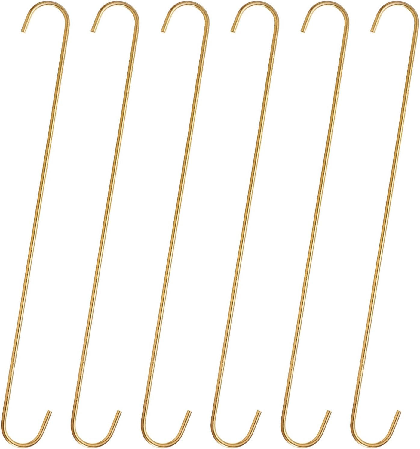 HARFINGTON 6pcs Long S Hooks 16 Inch Extra Long Metal S-Shaped Hanging Hooks High Manganese Steel S Hanger Storage Organizing Tool for Kitchen Garden Bathroom Garage Closet, Gold Tone