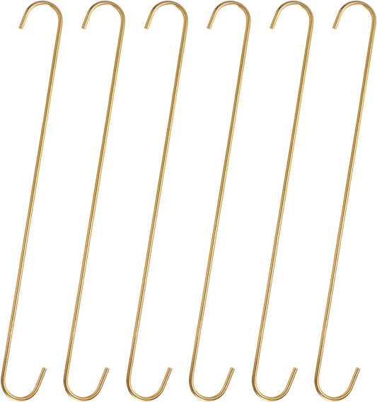 HARFINGTON 6pcs Long S Hooks 16 Inch Extra Long Metal S-Shaped Hanging Hooks High Manganese Steel S Hanger Storage Organizing Tool for Kitchen Garden Bathroom Garage Closet, Gold Tone
