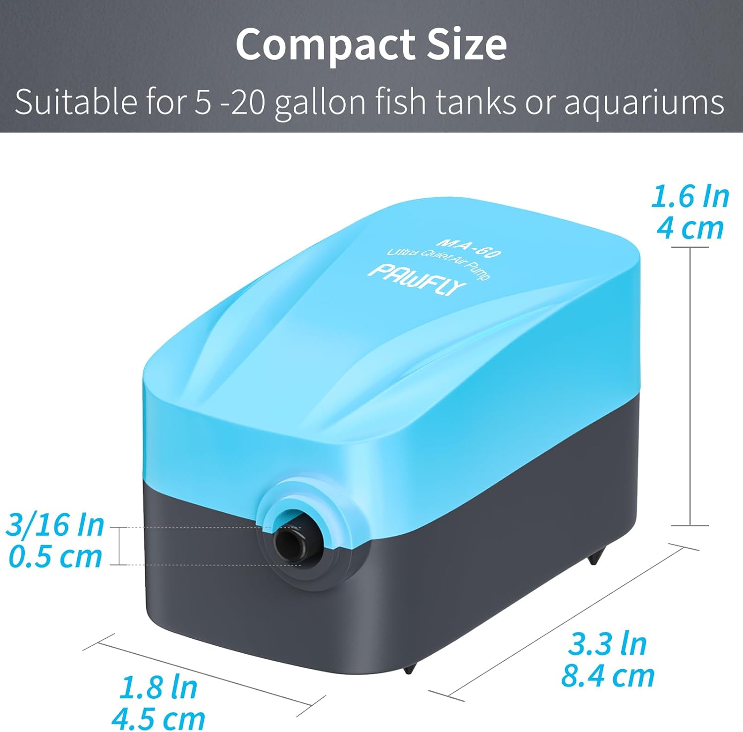 Pawfly Aquarium 15-40 GPH Compact Air Pump Quiet Oxygen Aerator Pump w
