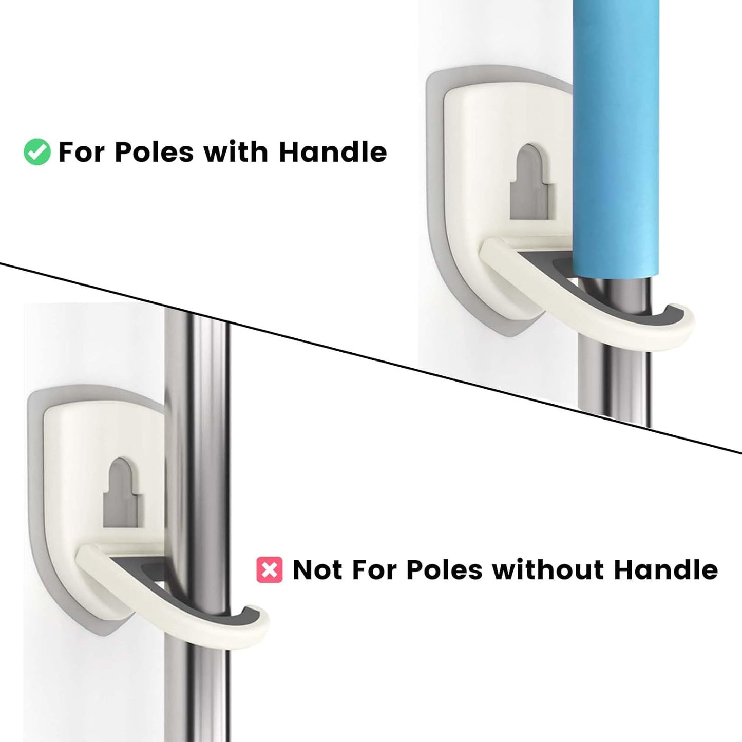 Broom Holder Wall Mount Self Adhesive, Broom and Mop Organizer Wall Hanging, No Drilling Anti-Slip Broom Hook Over Door for Home, Kitchen, Garden, Garage Storage 4-Pack