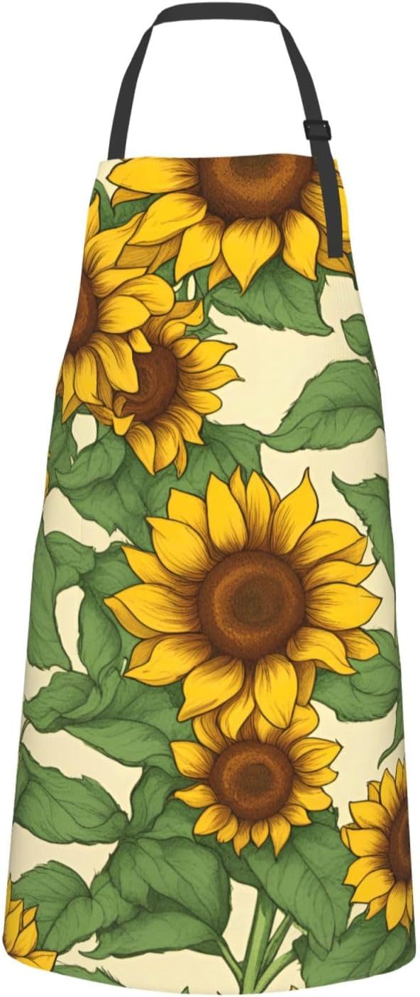 YANYU Sunflower Print 28x33 In Kitchen Apron Stylish Chef Apron with P