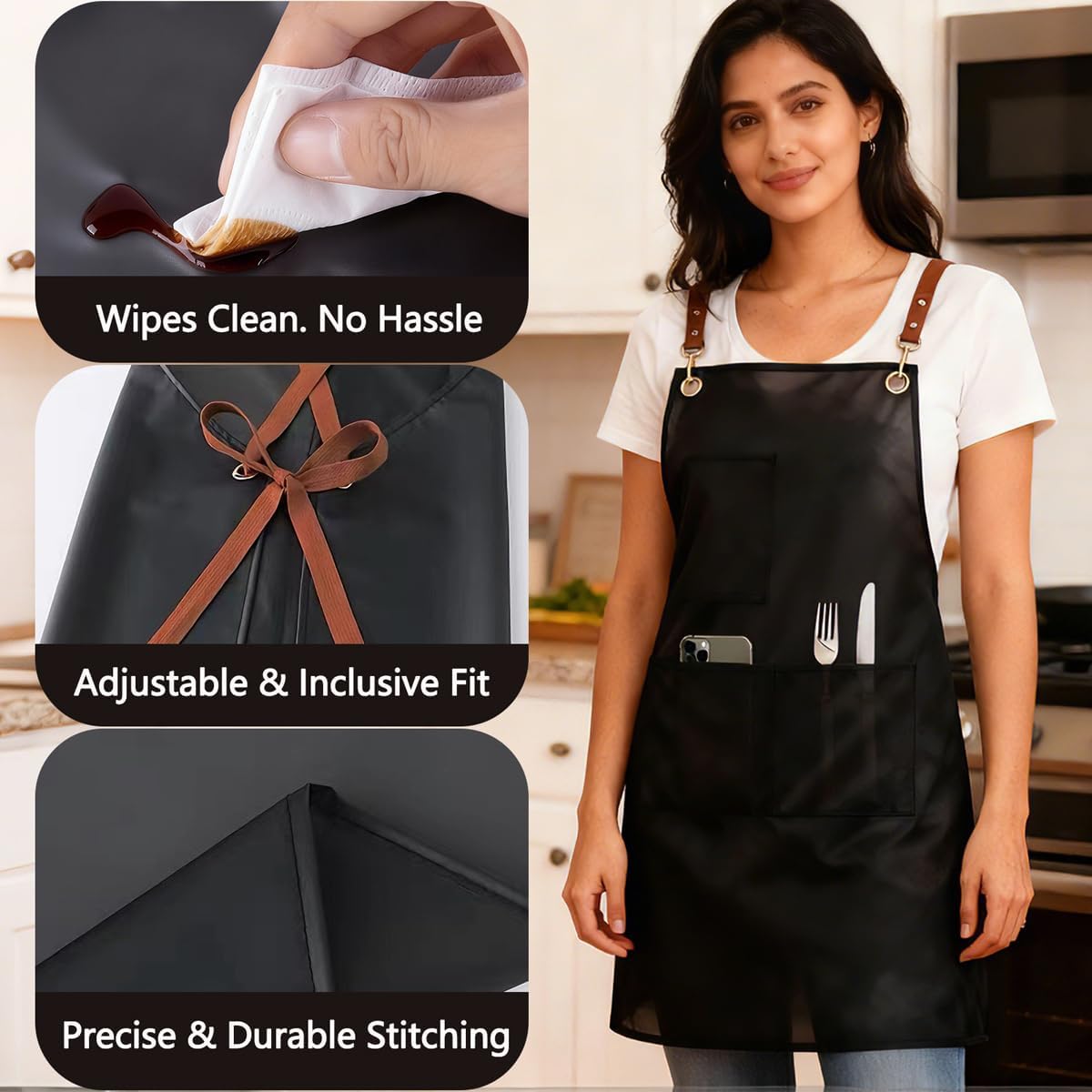 2 Pack Waterproof Translucent Apron with Large Pockets,Cross Back Apro
