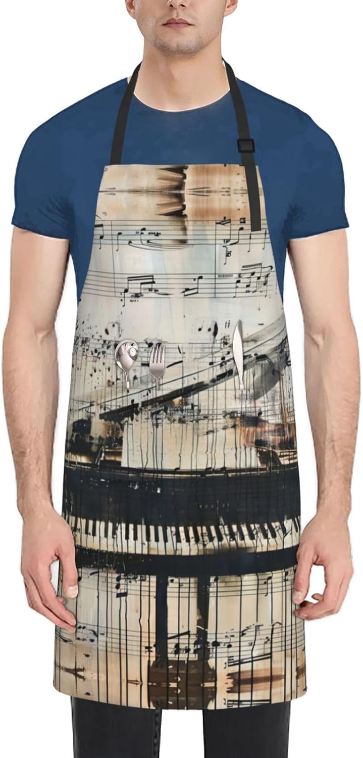 Sheet Music print Waterproof chef's apron with pocket apron for kitchen cooking baking barbecue and gardening