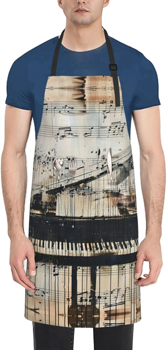 Sheet Music print Waterproof chef's apron with pocket apron for kitchen cooking baking barbecue and gardening