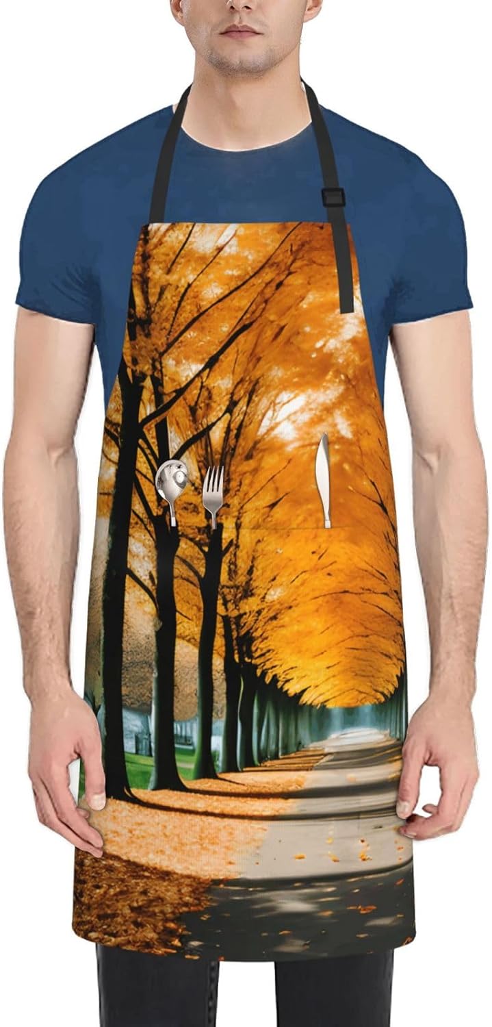 YANYU Autumn leaves Print 28x33 In Kitchen Apron Stylish Chef Apron with Pockets for Cooking Baking Painting