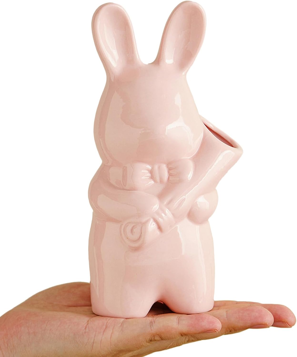FAVOMOTO Hydroponic Ceramic Flower Vase Cute Bunny Planter Pot with Realistic Rabbit Sculpture for Living Office Decor Porcelain Rabbit Vase for DIY Floral Arrangements and Home Accent