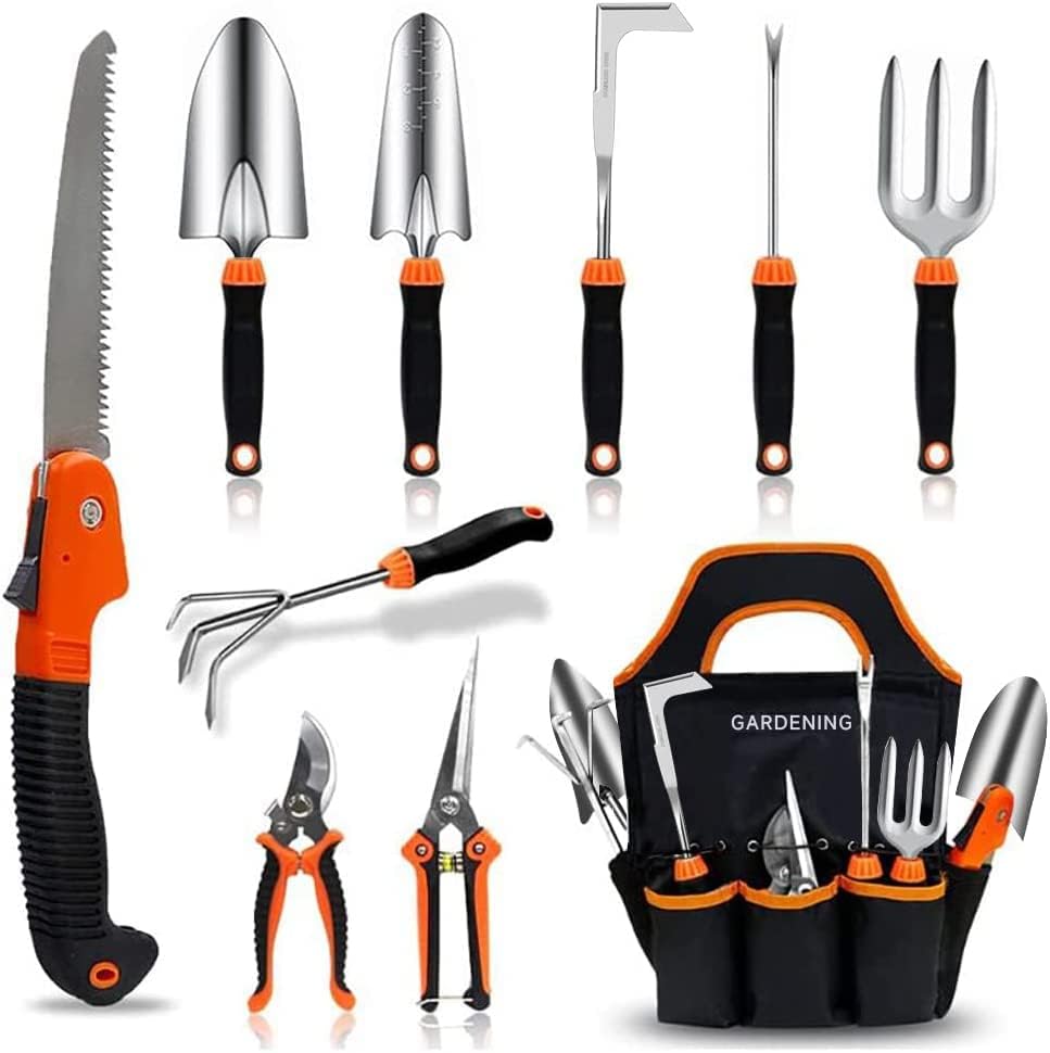 Garden Tool Set,10 PCS Stainless Steel Heavy Duty Gardening Tool Set w