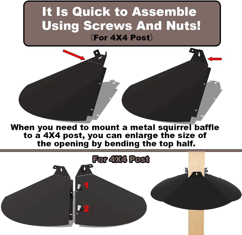 24 Inch Metal Squirrel Baffle,Adjustable Opening Size, for Up to 4x4 Wide Wooden Post,Squirrel Baffle for Bird Feeders Without Removing Bird Feeder Poles Or Shepherd's Hooks.Deep Black 1Pack
