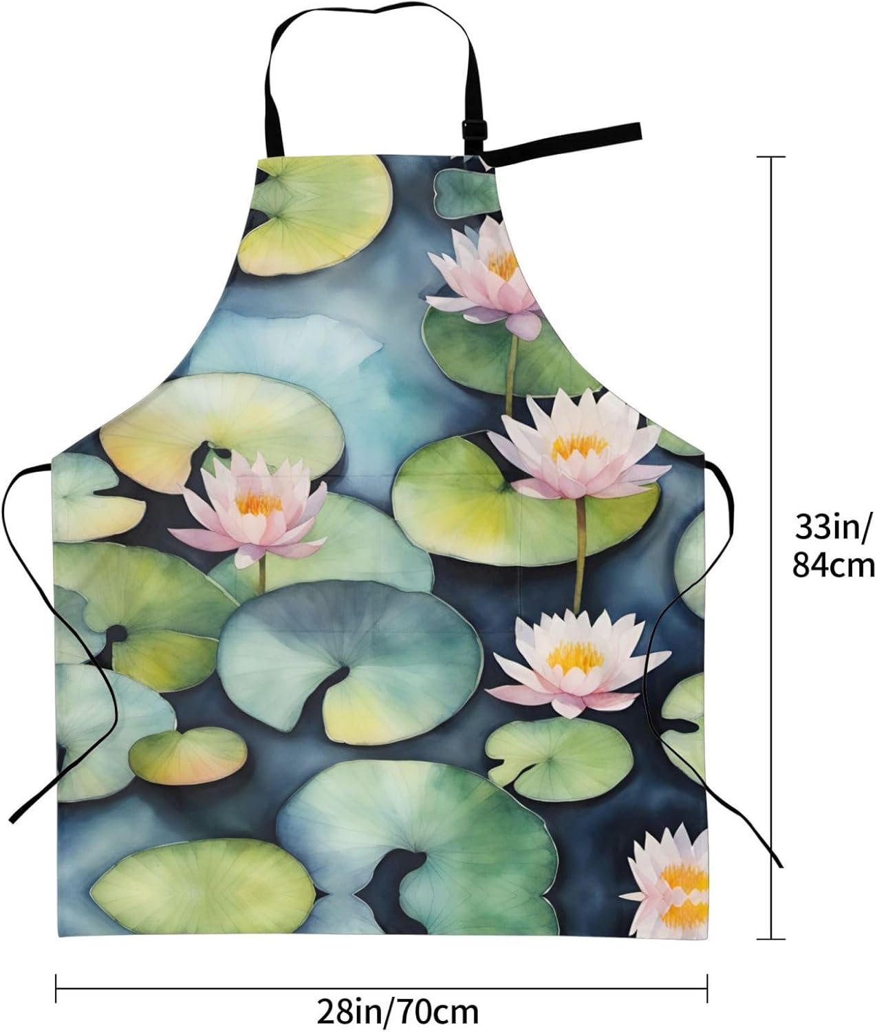 Black Lily Pads print Waterproof chef's apron with pocket apron for ki