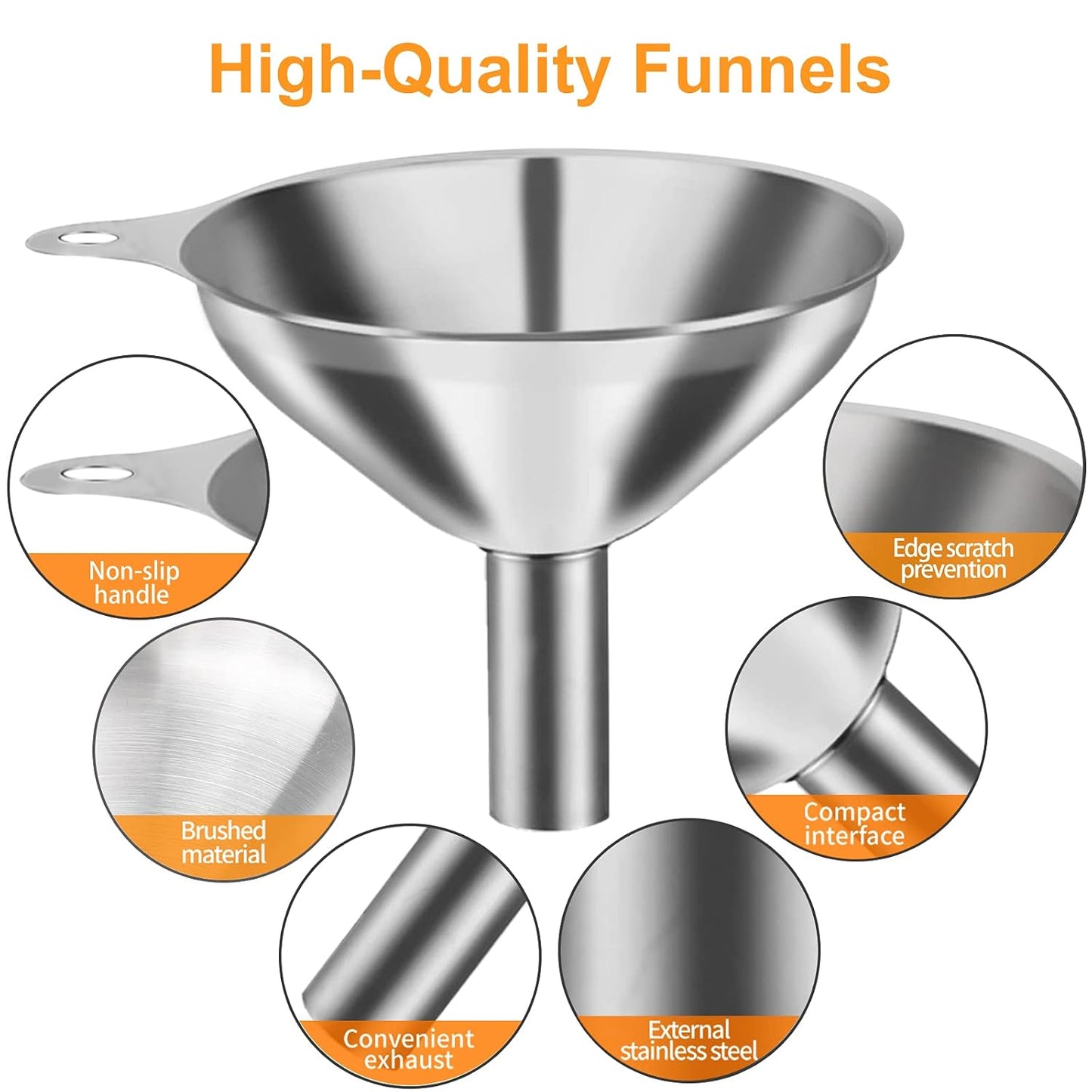 Metal Stainless Steel Funnel, Large Medium Small Funnel Set of 3, Food
