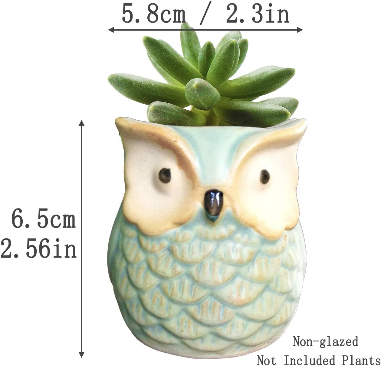 6 Pcs 2.5 Inches Owl Pots, Little Ceramic Succulent Bonsai Pots with a Hole - Pack of 6